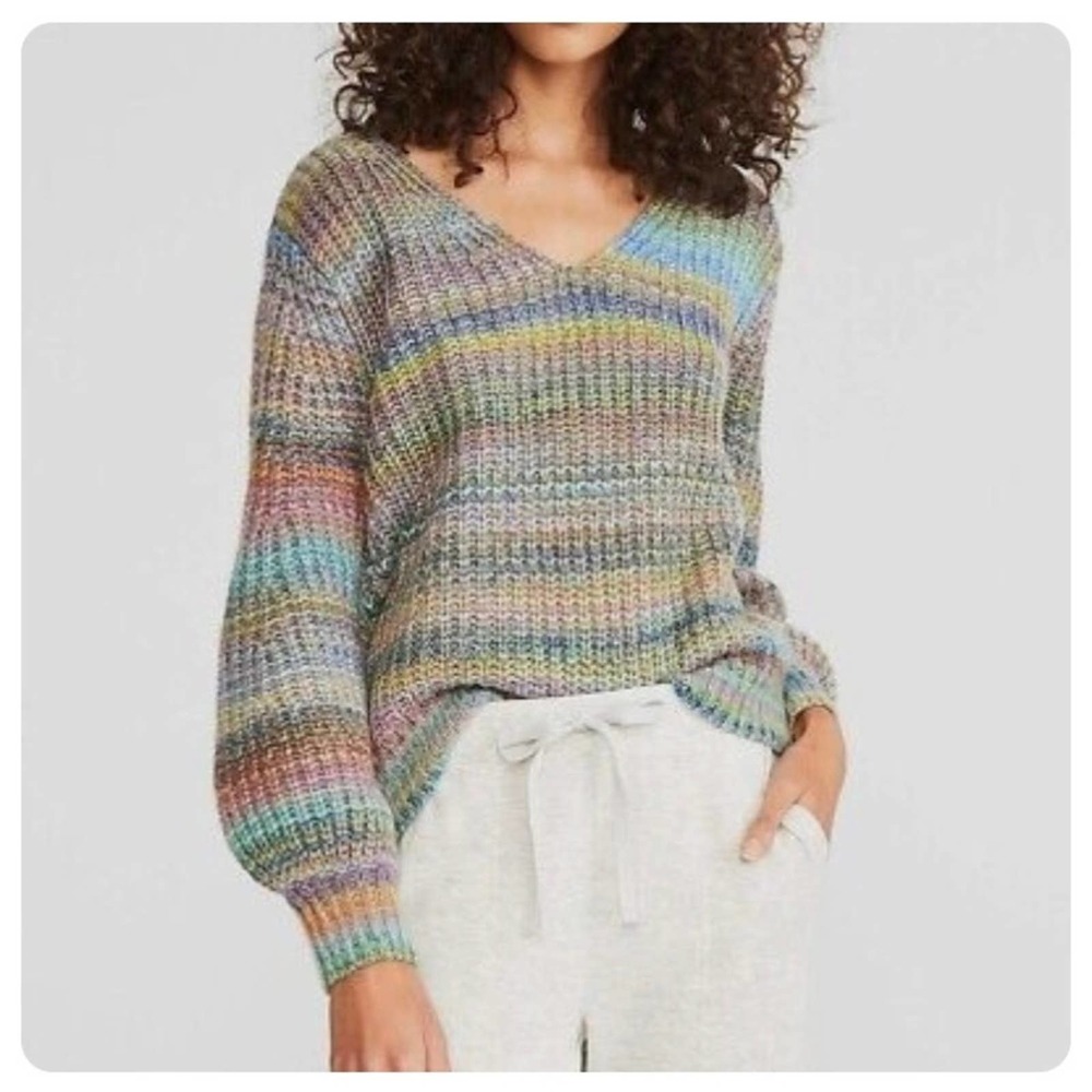 Lou & Grey for Loft Multicolor Knit Balloon Sleeve Sweater